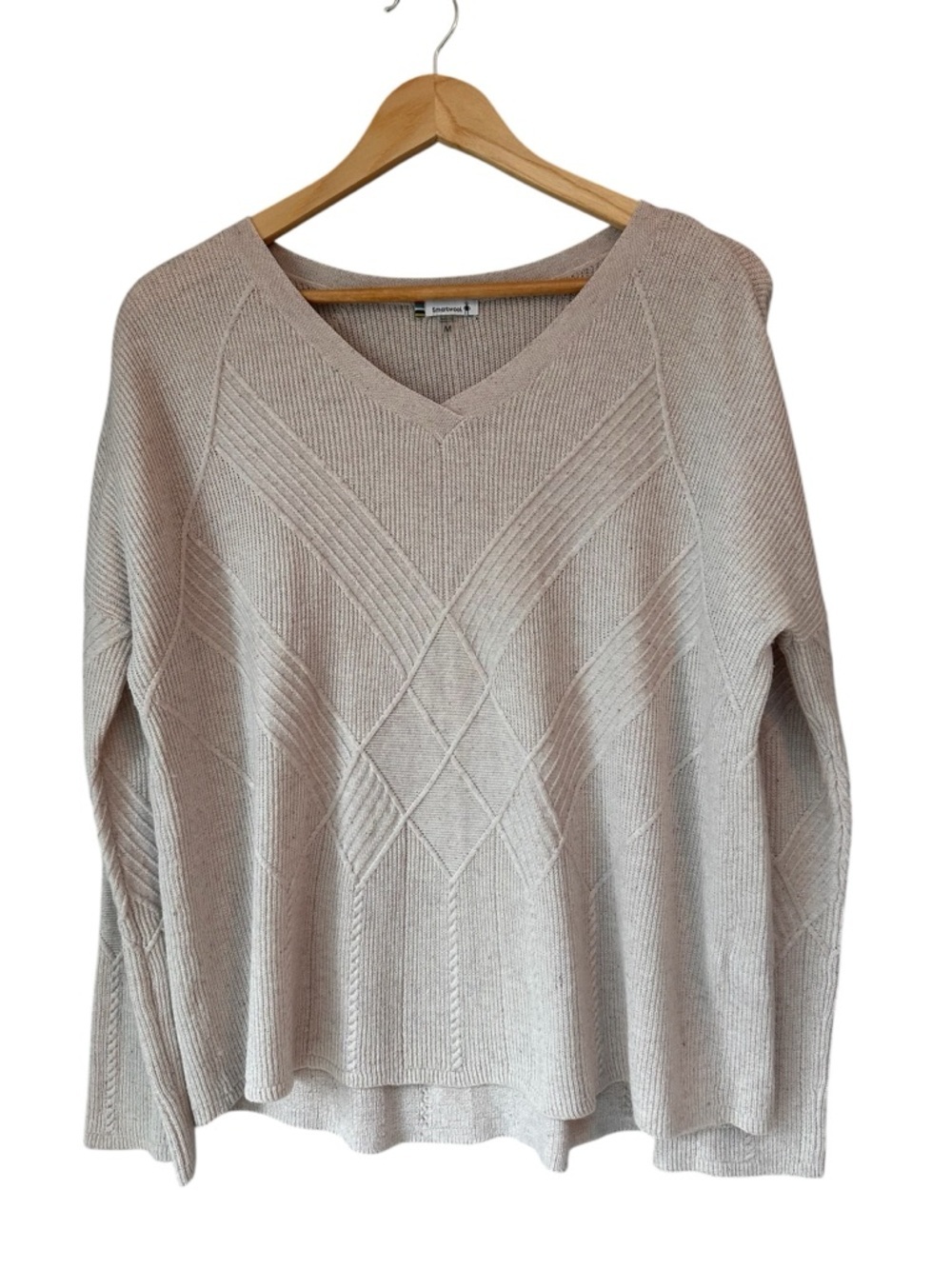 Smartwool Women's Shadow Pine Cable V-Neck Cable Sweater - Cream - Medium
